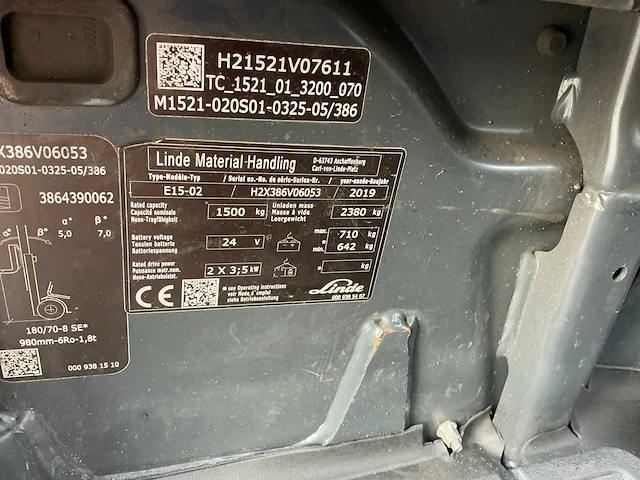 2019 linde e15-02 vorkheftruck - afbeelding 7 van  15