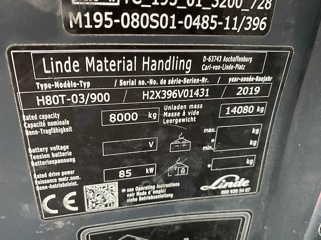2019 linde h80-03/900 vorkheftruck - afbeelding 21 van  28