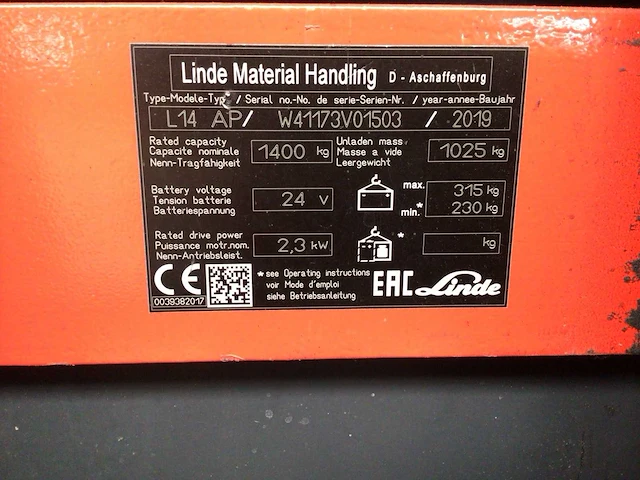 2019 linde l14ap stapelaar - afbeelding 2 van  14