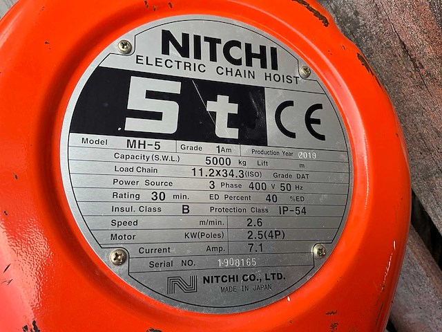 2019 nitchi mh-5 elektrische kettingtakel - afbeelding 6 van  14