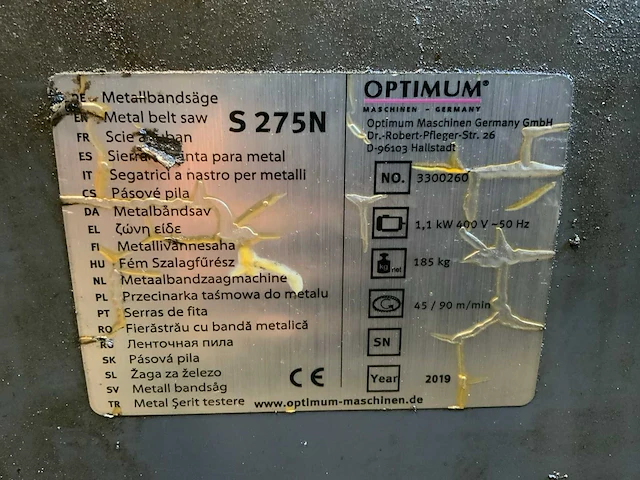 2019 optimum optisaw s 275n bandzaagmachine - afbeelding 7 van  15