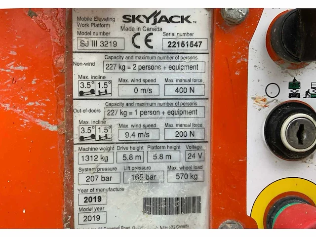 2019 skyjack sj iii 3219 hoogwerker - afbeelding 13 van  20