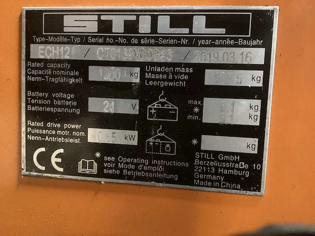 2019 still ech12 elektrische palletwagen - afbeelding 7 van  7