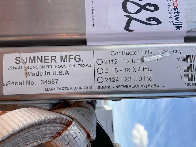2019 sumner manufacturing 2118 materiaallift / kanaallift - afbeelding 2 van  10