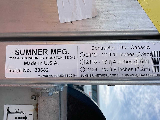 2019 sumner manufacturing 2118 materiaallift / kanaallift - afbeelding 3 van  11