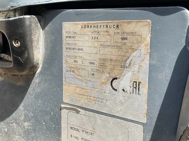 2019 toyota 8fbe18t vorkheftruck - afbeelding 8 van  17