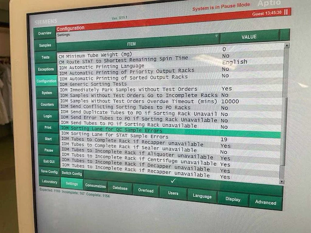 2019 track system siemens dimension vista 500/1500/1500 chemie analyseer machine met voor-analyselijn - afbeelding 97 van  98