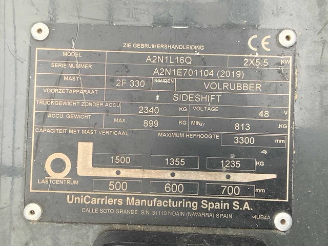 2019 unicarriers a2n1l16q vorkheftruck - afbeelding 5 van  36