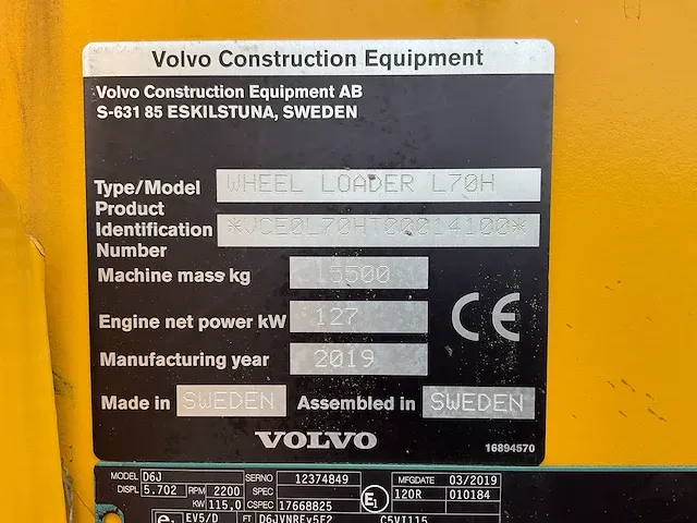 2019 volvo l70h shovel - afbeelding 10 van  35