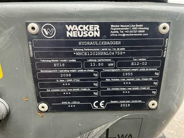 2019 wacker neuson et18 minigraafmachine - afbeelding 30 van  36