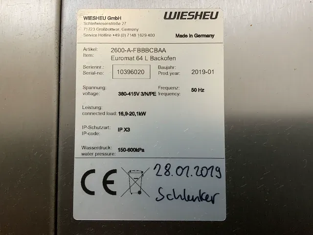 2019 wiesheu euromat 64l bakkerijoven combinatie - afbeelding 10 van  11