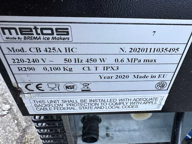 2020 - metos - cb425a hc - ijsblokjesmachine - afbeelding 2 van  4