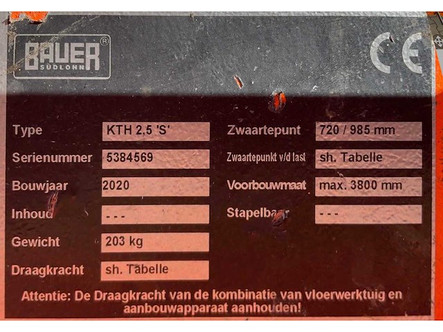 2020 bauer kth s heftruck hijsjib / hijsarm - afbeelding 7 van  7