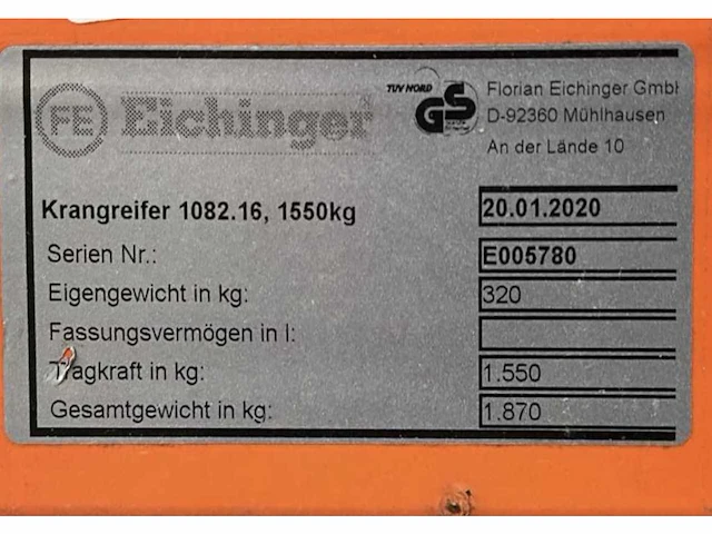 2020 eichinger 1082.16 mechanische blokkenklem - afbeelding 7 van  7