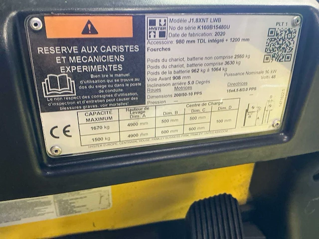 2020 hyster 1,8 vorkheftruck - afbeelding 8 van  16
