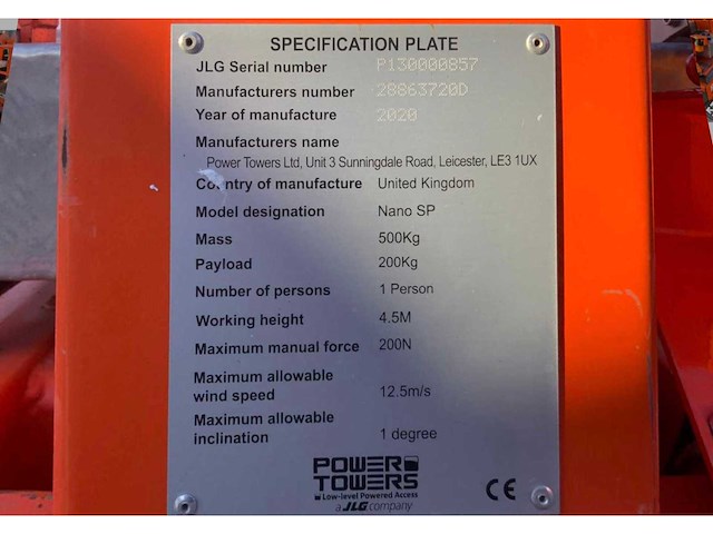 2020 jlg power towers nano sp personenlift - afbeelding 8 van  8