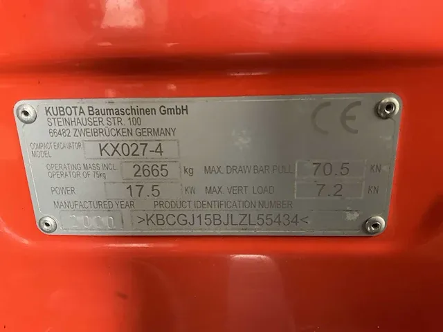 2020 kubota - kx027-4 hi - minigraafmachine - afbeelding 36 van  45