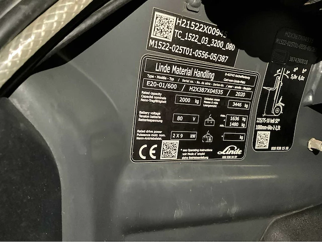 2020 linde e20-01/600 2000kg bomvolle vorkheftruck - afbeelding 19 van  26