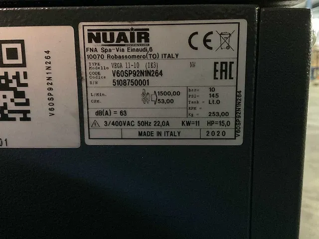 2020 nuair vega 11-10 schroefcompressor - afbeelding 9 van  9