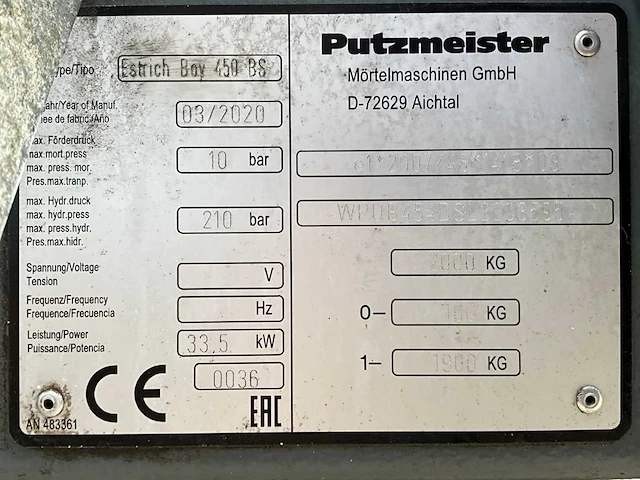 2020 putzmeister / brinkman estrich boy 450 bs stationaire vloerenpomp aanhangwagen - afbeelding 29 van  41