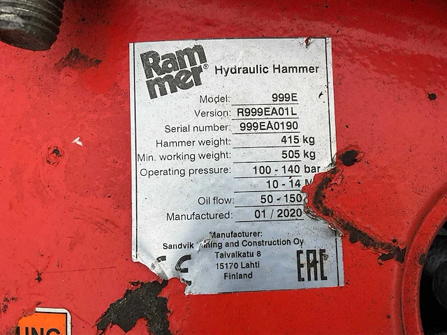 2020 rammer 999e hydraulische breekhamer - afbeelding 2 van  10