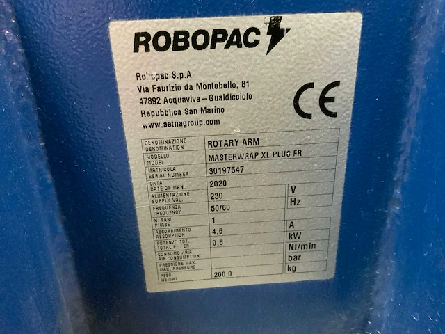 2020 robopac masterwrap xl palletfoliewikkelaar - afbeelding 12 van  23