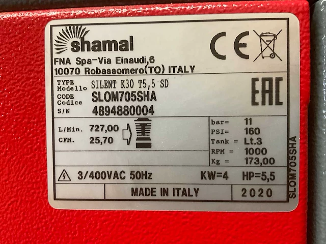 2020 shamal silent k30 t5,5 sd schroefcompressor - afbeelding 8 van  8
