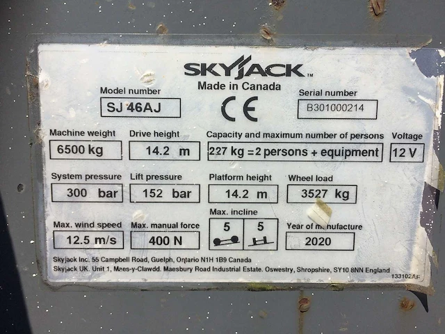 2020 skyjack sj46aj hoogwerker - afbeelding 20 van  28