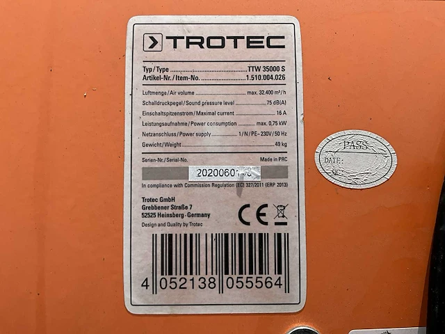 2020 trotec ttw 35000s industrie ventilator / afzuiging - afbeelding 5 van  5