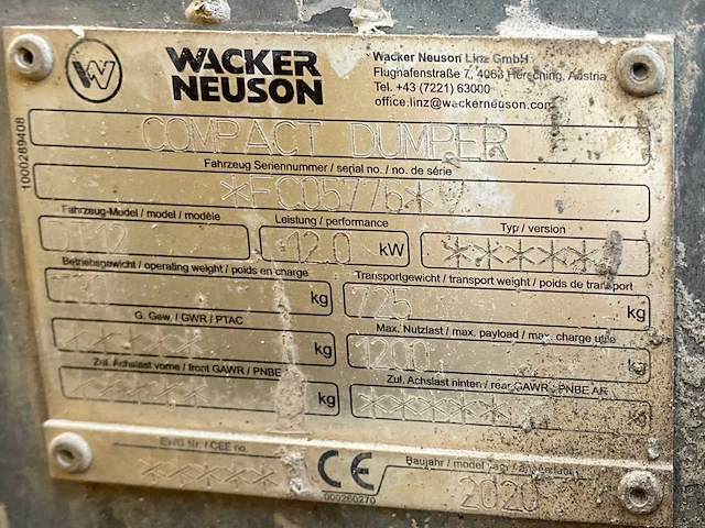 2020 wacker neuson dt12 compact dumper - afbeelding 14 van  21