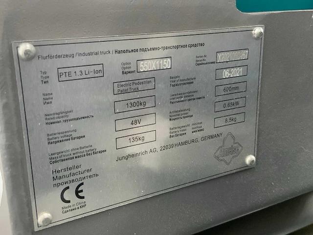 2021 ameise pte 1.3 li-ion elektrische palletwagen - afbeelding 5 van  13
