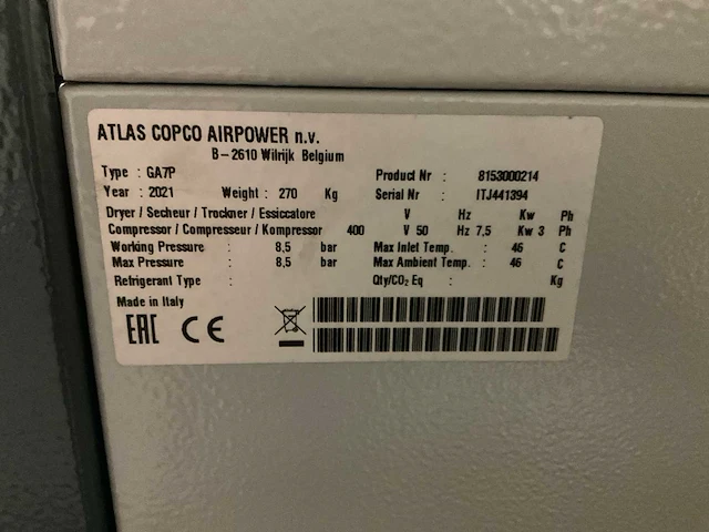 2021 atlas copco ga7p hogedrukcompressor - afbeelding 4 van  6