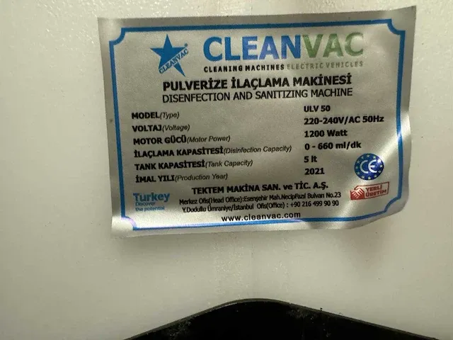 2021 cleanvac ulv 50 ontsmettingsmachine - afbeelding 6 van  7