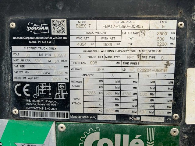 2021 doosan b25x-7 vorkheftruck - afbeelding 10 van  20