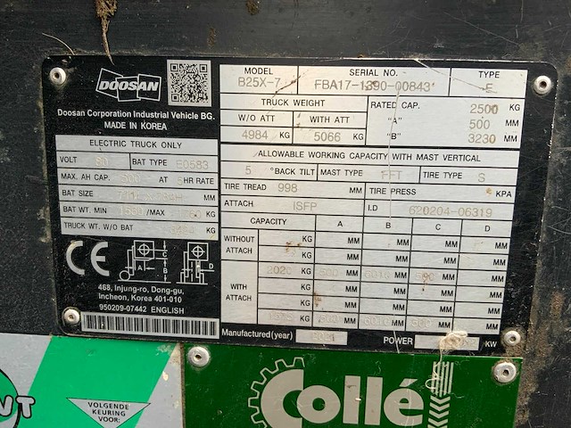 2021 doosan b25x-7 vorkheftruck - afbeelding 10 van  19