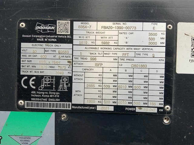 2021 doosan b35x-7 vorkheftruck - afbeelding 14 van  22
