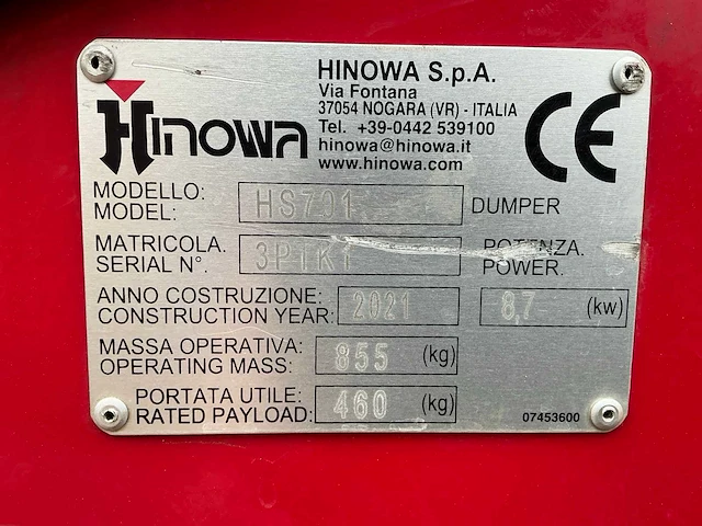 2021 hinowa hs701 dumper - afbeelding 9 van  17