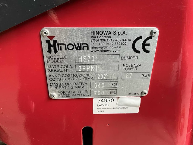 2021 hinowa hs701 rupsdumper - afbeelding 10 van  18