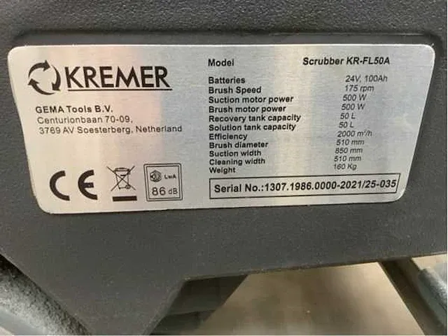 2021 kremer kr-fl50a schrob/zuigmachine - afbeelding 31 van  32