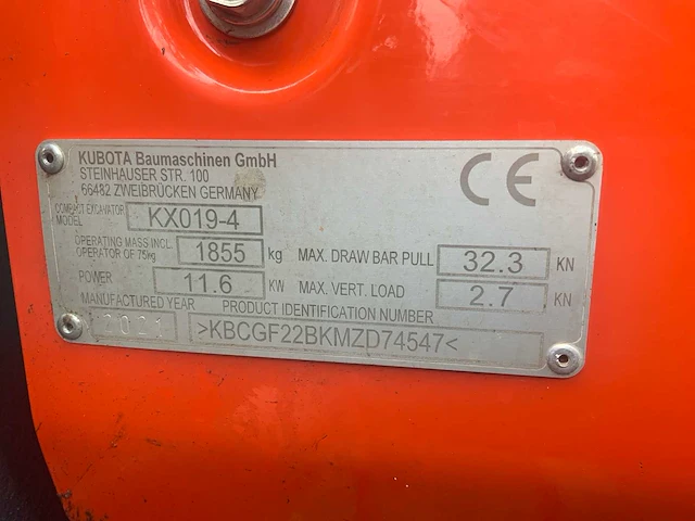 2021 kubota kx019-4 minigraafmachine - afbeelding 15 van  22