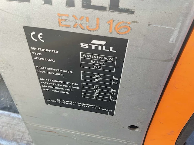 2021 still exu16 elektrische palletwagen - afbeelding 7 van  7
