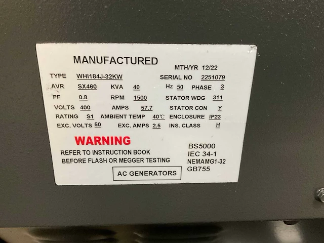 2022 ac generators whi184j-32kw stroomgenerator - afbeelding 8 van  8