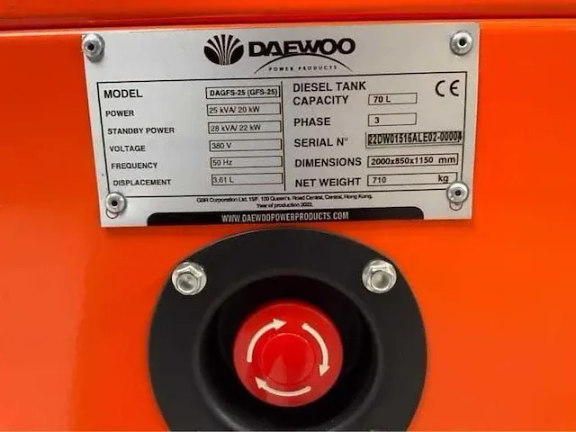 2022 daewoo dagfs-25 25kva noodstroomaggregaat - afbeelding 4 van  19