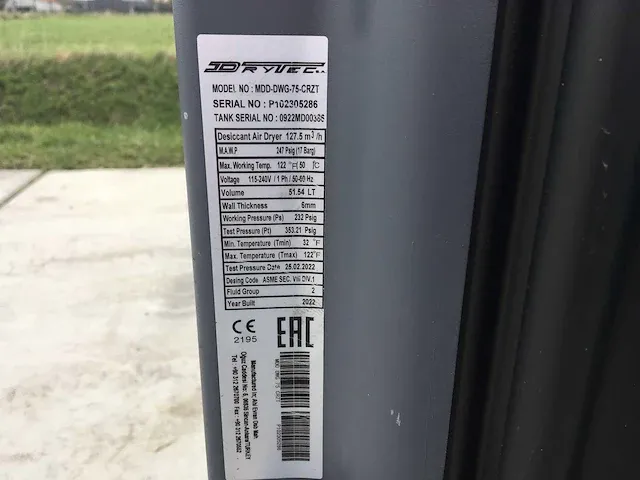 2022 drytec mdd-dwg-75-crzt air dryer - afbeelding 5 van  5