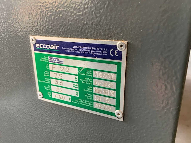 2022 eccoair, dalgakiran f22, dryair dk70 schroefcompressor opstelling - afbeelding 13 van  16
