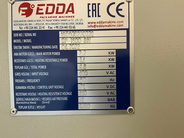 2022 edda spinner 1500s bn horizotal stretch wrapping machine - afbeelding 8 van  25