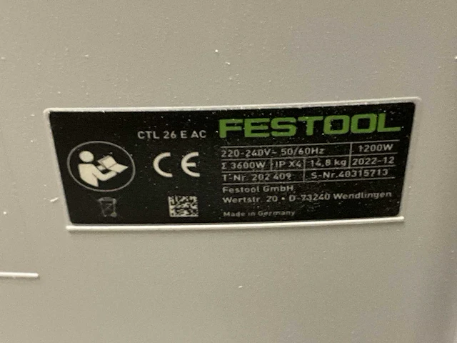 2022 festool ctl 26 e ac industriële stofzuiger - afbeelding 6 van  6