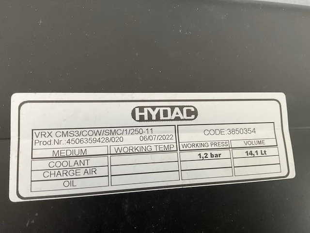 2022 hydac vrx cms3/cow/smc/1/250-11 koeler - afbeelding 4 van  10