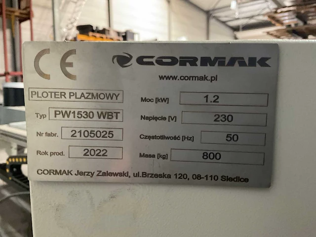 2022 hypertherm / cormak pw1530 wbt plasmasnijmachine - afbeelding 9 van  9
