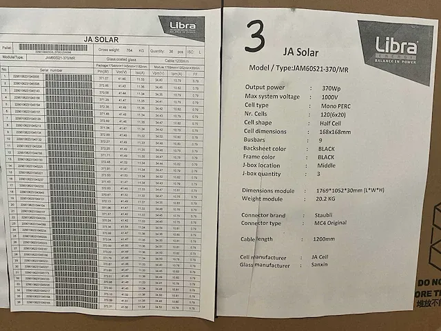 2022 ja solar jam60s21-370/mr zonnepanelen (36x) - afbeelding 3 van  12